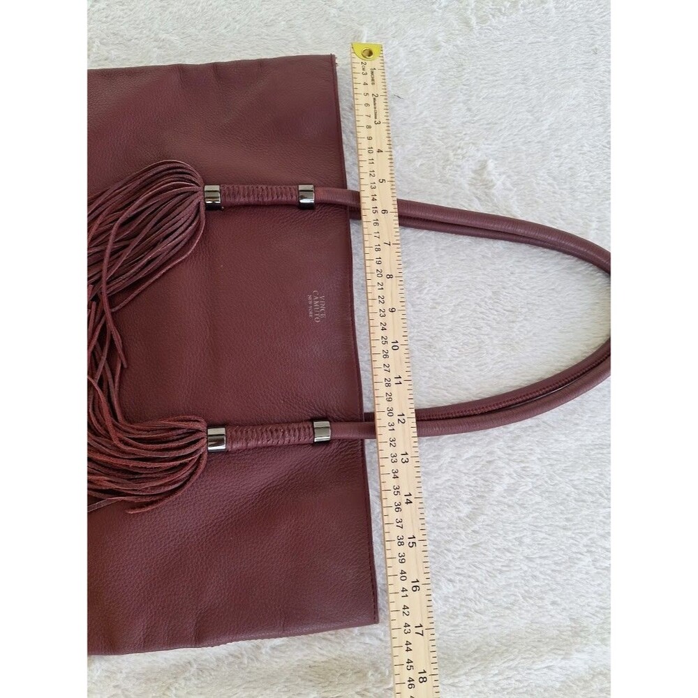 Vince Camuto Burgundy Leather Slouchy Fringe Tote Bag Shoulder Purse Western Zip - Picture 13 of 16